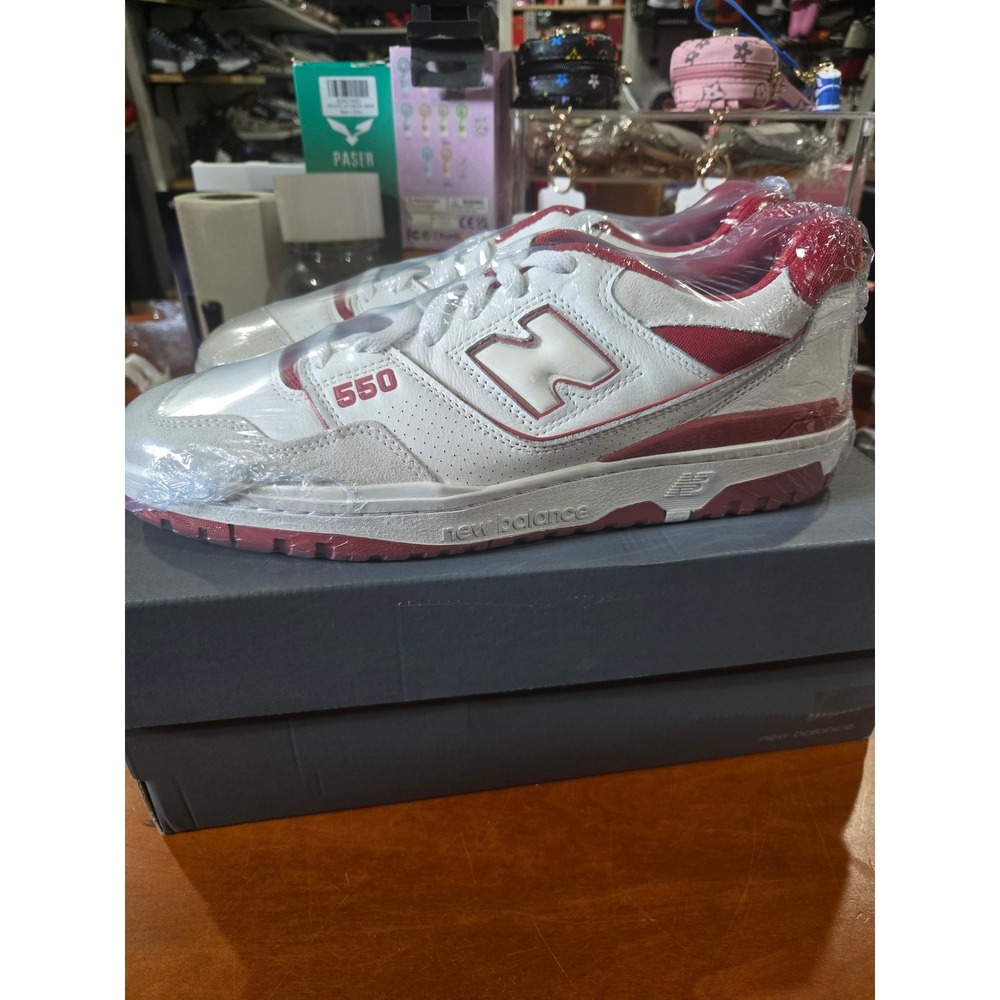 New Balance 550 White Red Mens 12 BB550STF Low Top Sneakers Basketball Shoes
